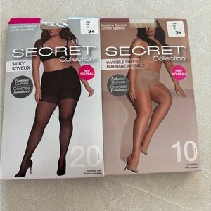 Secret Collection Sheer Tights Black and Tan Size 3+ Stockings Pantyhose Curvy